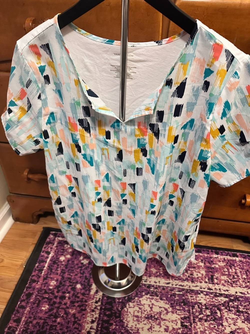 Van Heusen White Multicolor Abstract Short Sleeve Tee